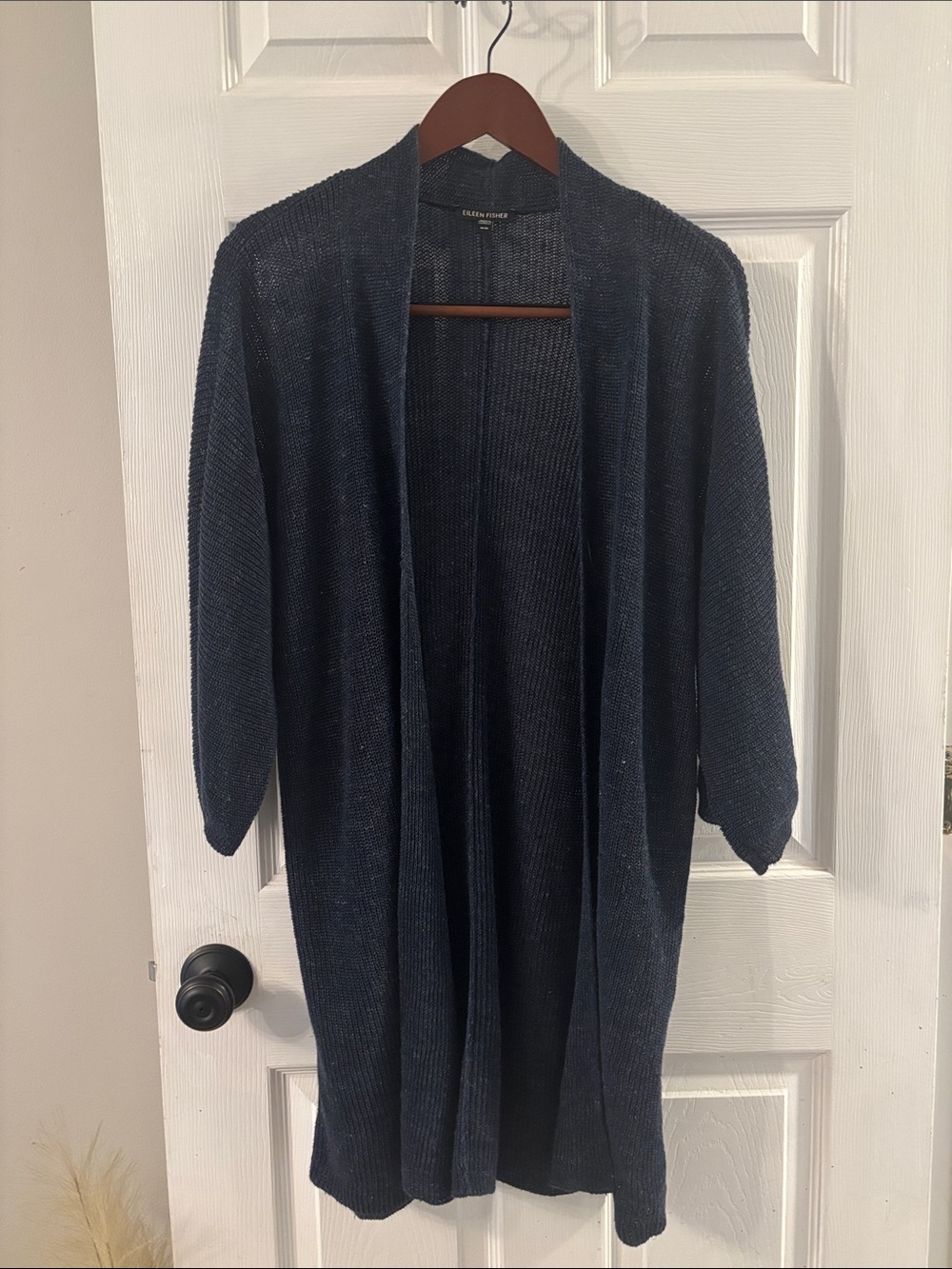Eileen Fisher Navy Open-Front Long Cardigan